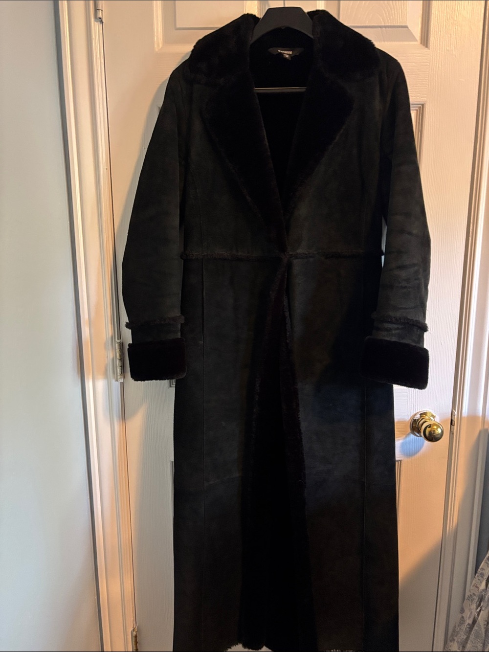 Express Black Suede Faux Fur Women's Winter Coat with Plush Collar